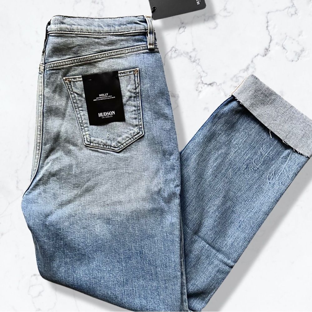 Hudson Landslide Denim Holly High-rise Straight Ankle Mom Jeans 32/12 Button Fly
